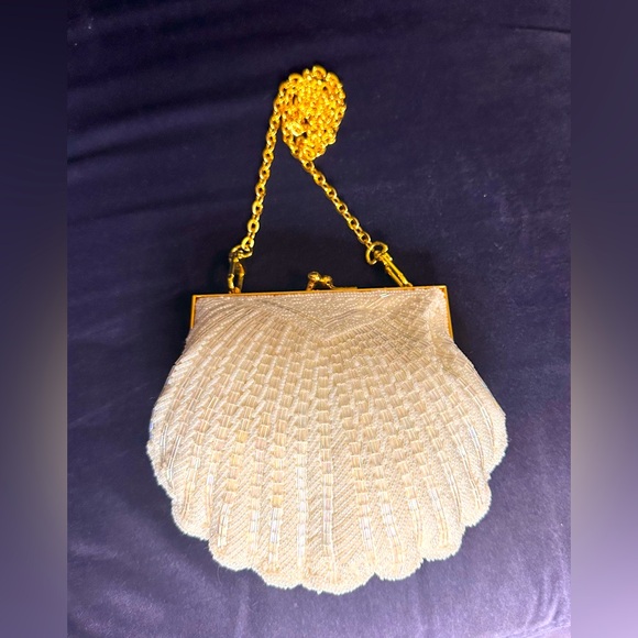 Lord & Taylor Handbags - Elegant Small Evening White Beaded Bag w/Shoulder Chain, Excellent Preowned Cond